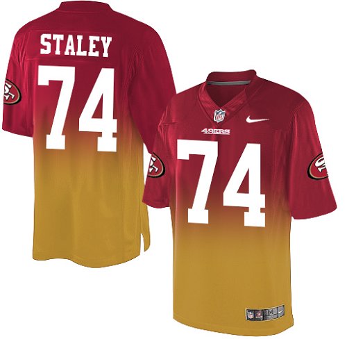 Men's Elite Joe Staley Nike Jersey Red/Gold - #74 Fadeaway NFL San Francisco 49ers